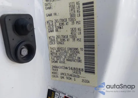 2017 Nissan Titan Sv z USA, uszkodzony, nr VIN 1N6AA1R72HN568088